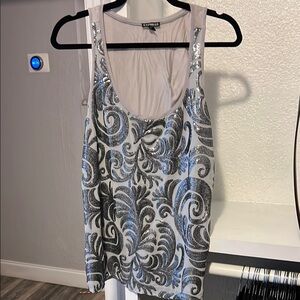 Express Silver and grey Swirl Sequin Tank Top